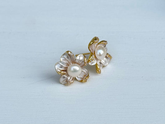 Floral Pearl Stud Earrings