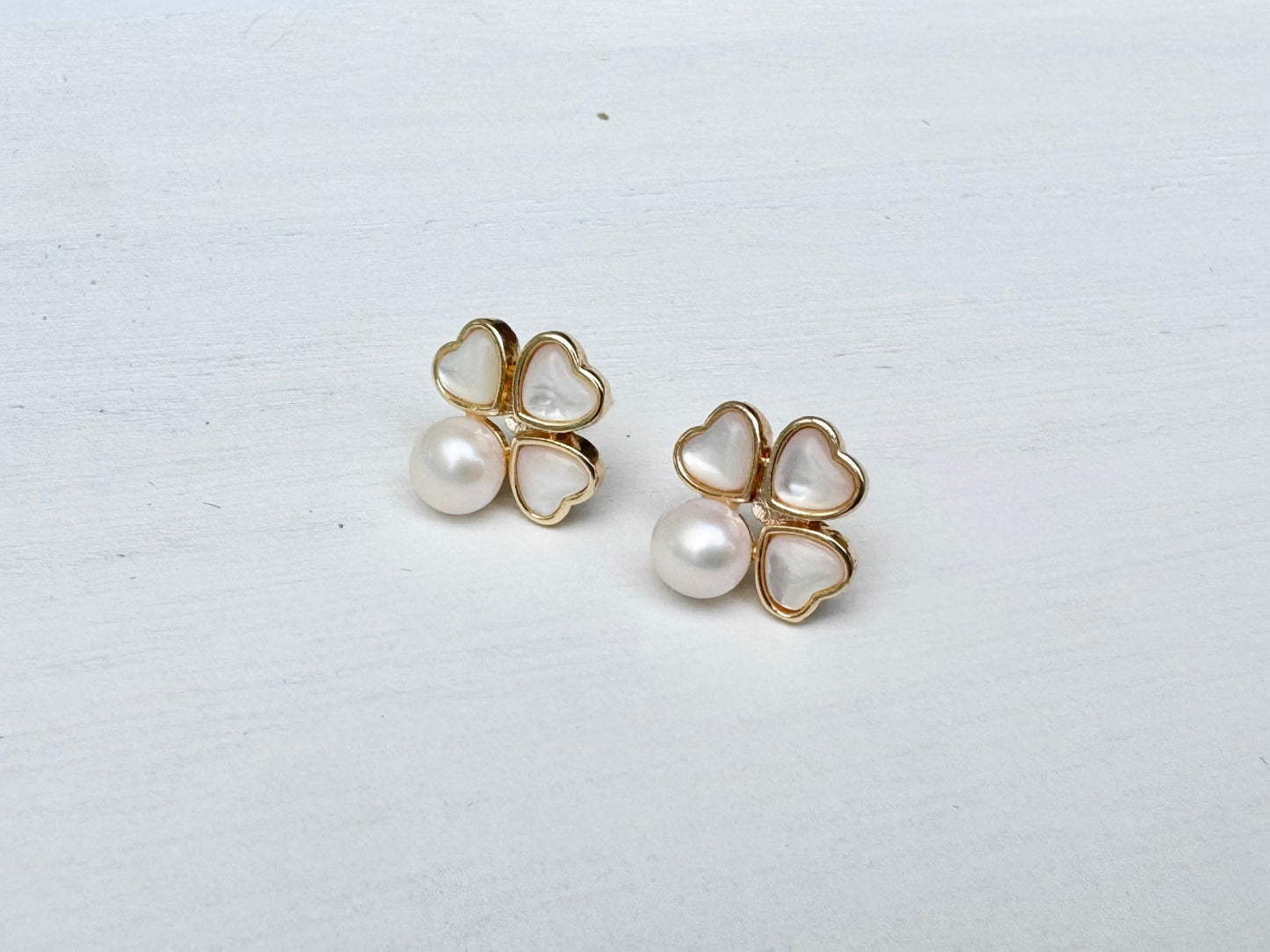 Lucky Clover Freshwater Pearl Stud Earrings