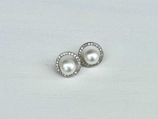 Crystal Halo Freshwater Pearl Stud Earrings