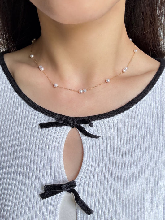 Akoya Pearl Station Necklace with 18K Gold Chain