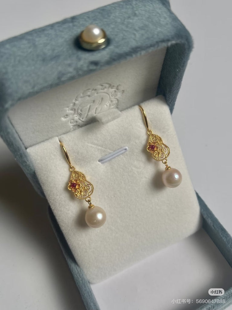 Lucky Gourd Pearl Drop Earrings