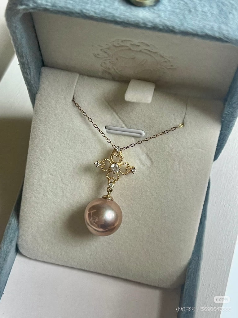 Pink Purple Pearl Clover Pendant Necklace