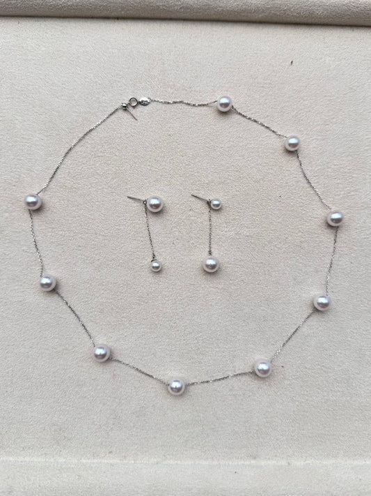 Freshwater Pearl Necklace and Earrings Set with White Gold Chain
