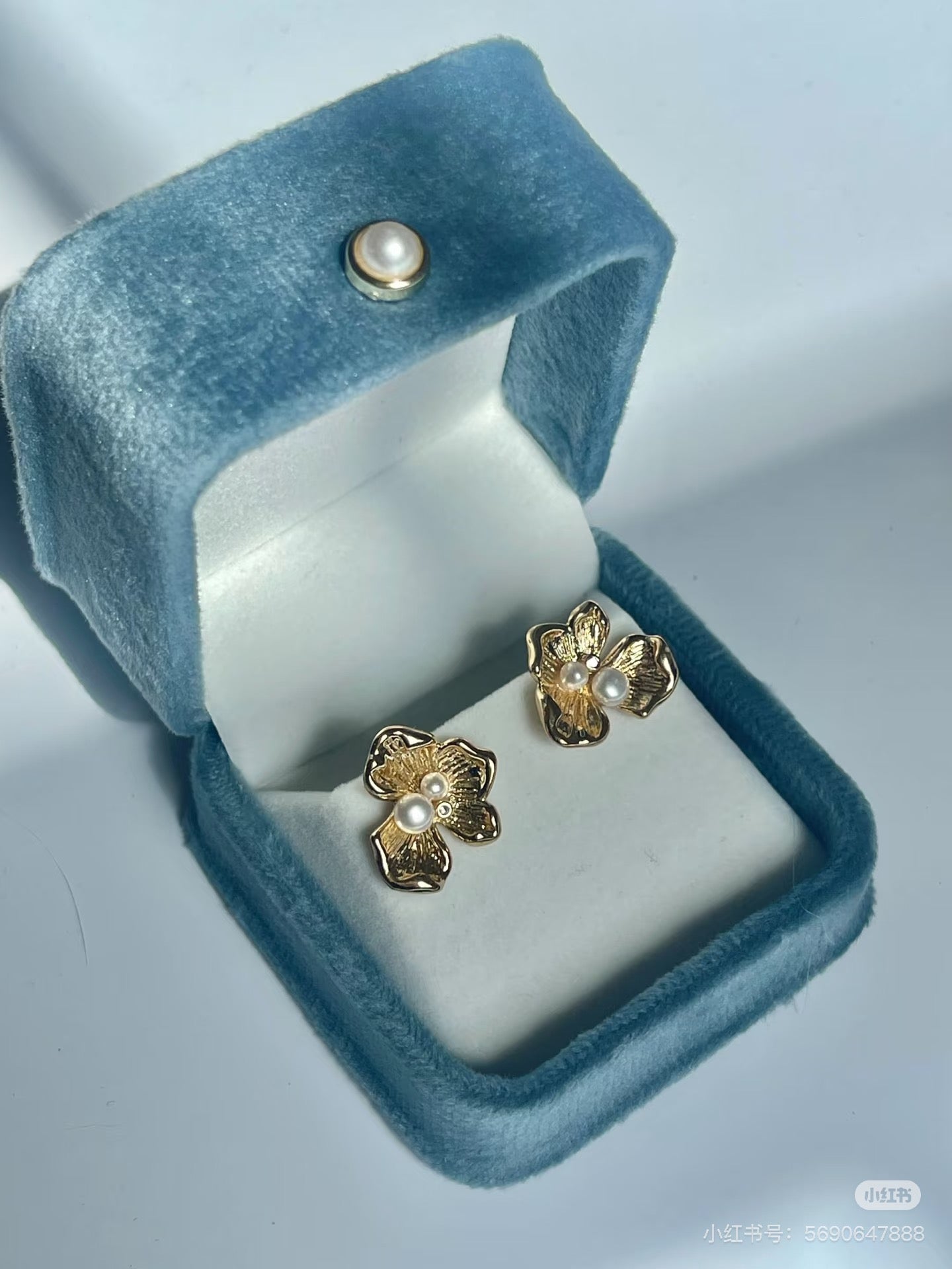 Gold Orchid Pearl Earrings