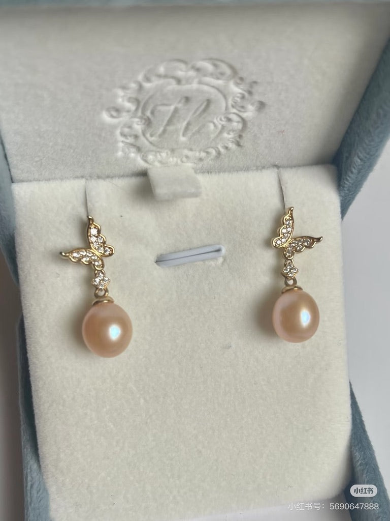 Pink Freshwater Pearl Butterfly Earrings