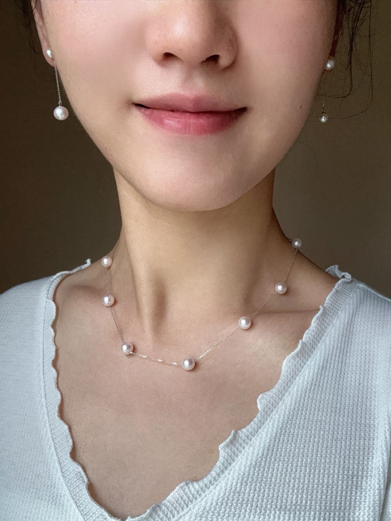 Freshwater Pearl Necklace and Earrings Set with White Gold Chain