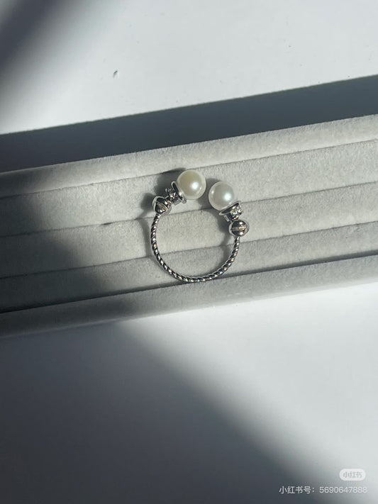 Twin Pearl Twist Ring